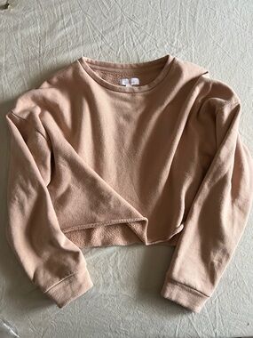 Colsie ultra soft fleece lined cropped pullover sweatshirt tan small